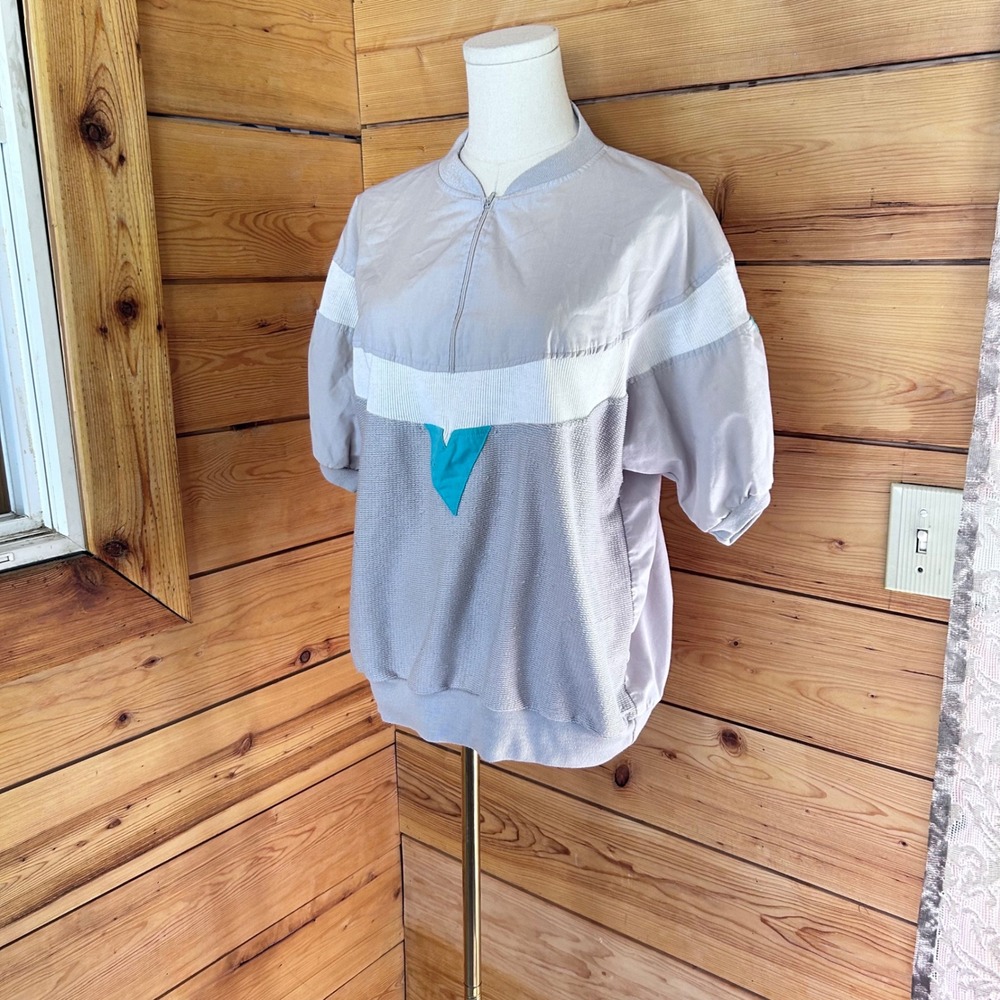 Vintage Track Sweatshirt Womens Extra Large Grey Teal Colorblock 80s 90s Retro